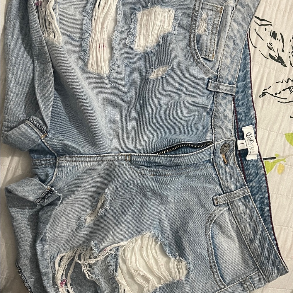 Cello Light Blue Distressed Denim Shorts